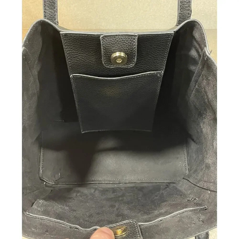 Steve Madden Black Leather Pebbled Tote + Matching Makeup Wristlet-Shoulder Bag
